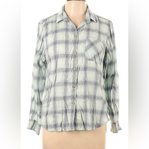 American Eagle Outfitters Gray Plaid Button Down Long Sleeve Shirt Size L - Picture 1 of 3